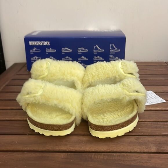 Birkenstock Arizona Big Buckle Shearling Sandals Yellow EU 40/US Women 9/UK 7 - Picture 3 of 12